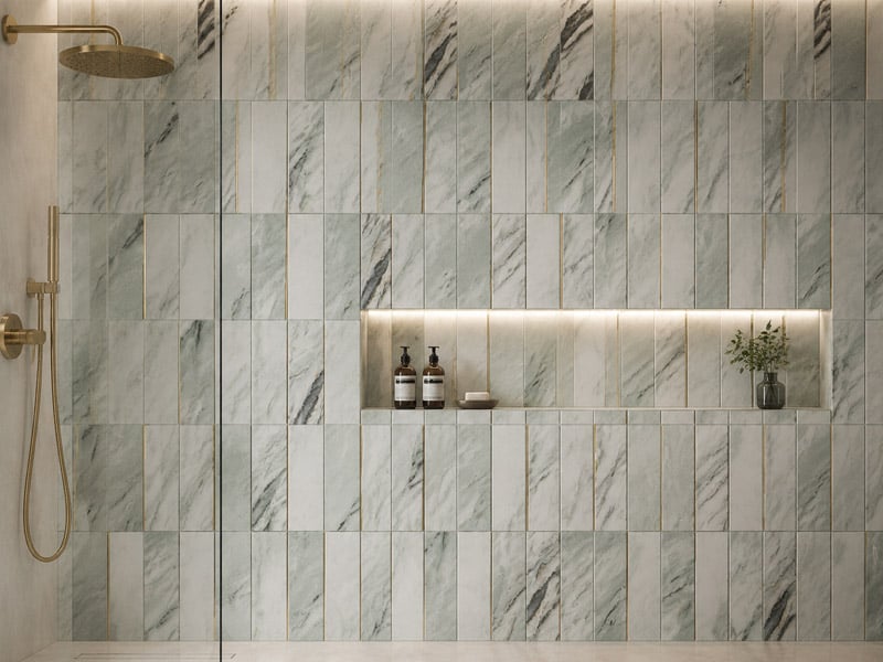 Green Natural Marble Mosaic with Metal Strips