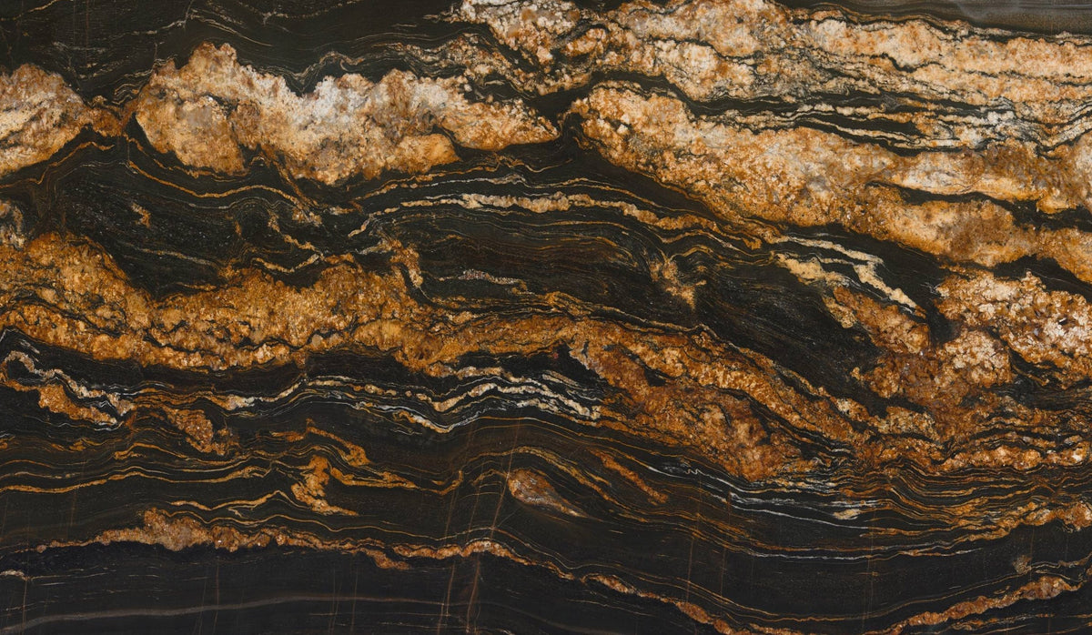 Black Magma Gold granite slab showing natural stone surface detail