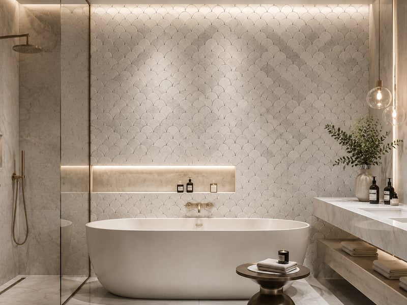 Bianco Carrara White Marble Fan Shaped Mosaic Tile