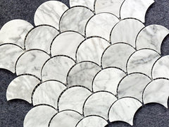 Bianco Carrara White Marble Fan Shaped Mosaic Tile