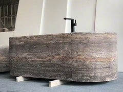 Carrara Marble and Travertino Silver Freestanding Bathtub
