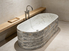Carrara Marble and Travertino Silver Freestanding Bathtub