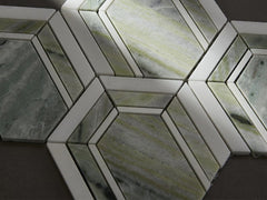 Green Marble and Crystal White Hexagonal Waterjet Mosaic Tile