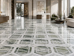 Green Marble and Crystal White Hexagonal Waterjet Mosaic Tile