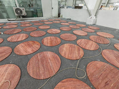 Red Travertine Round Coffee Table Top