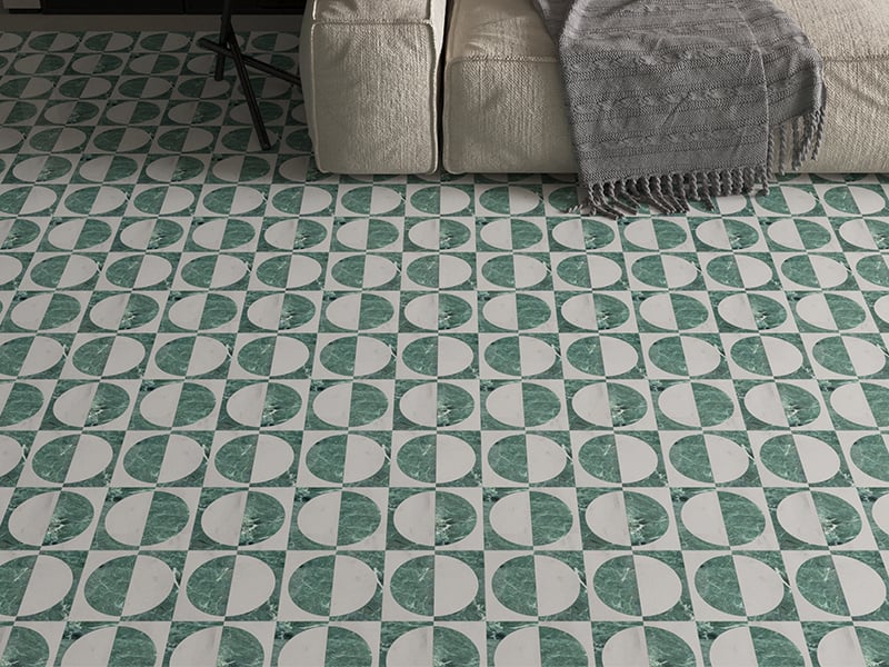 Semicircle White Green Marble Waterjet Mosaic