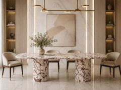 Calacatta Viola Marble Dining Table with Fluted Round Marble Legs